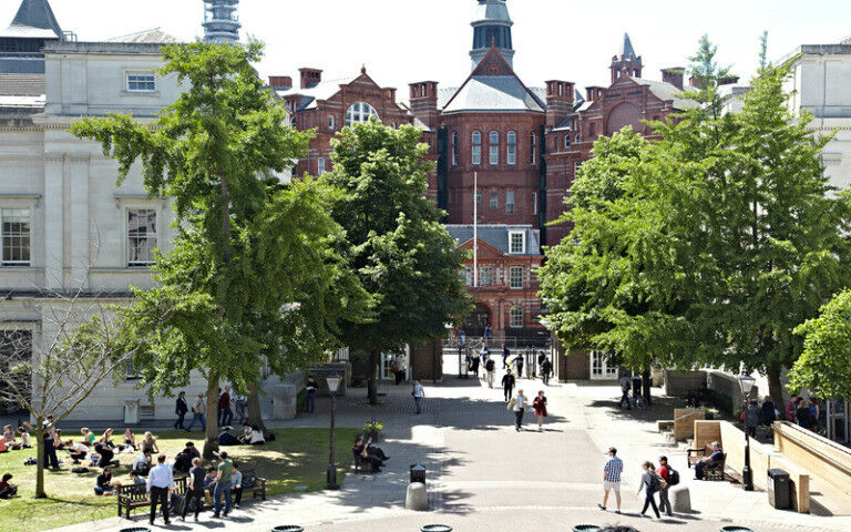 A view of the Cruciform building from the steps of UCL’s portico