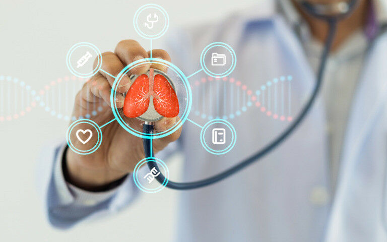 Doctor use stethoscope checkup lung health,respiratory disease,lung cancer,bronc