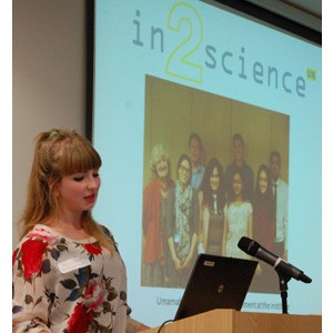 Holly Bickell speaking at an  in2scienceUK  event