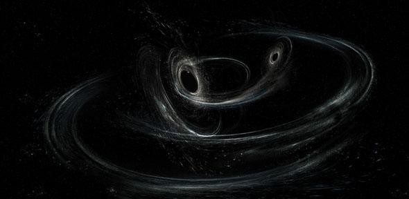 Artist's conception shows two merging black holes similar to those detected