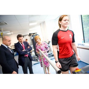 Katharine Evans (Saracens rugby player and patient at ISEH) put through her pace