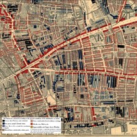 Charles Booth map of poverty in 1889, showing a section of the East End, with it