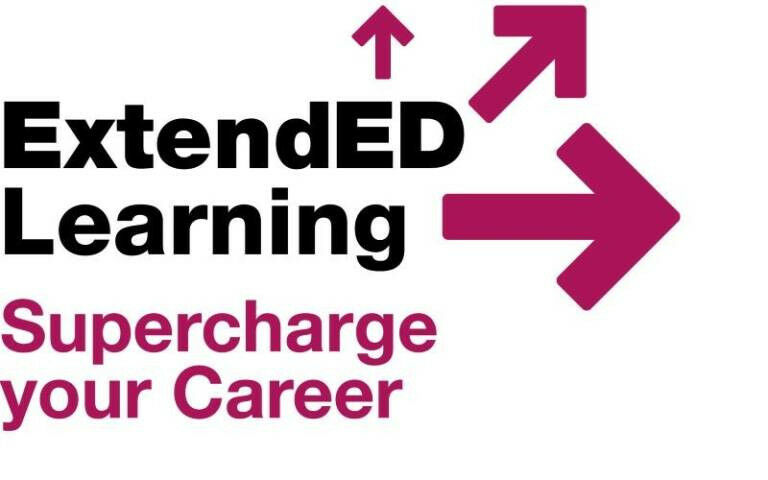 Text that reads: ExtendED Learning, Supercharge Your Career, with three arrows p