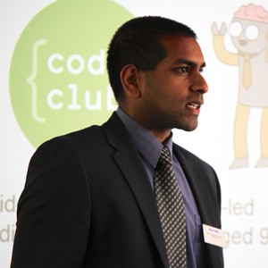 Simon Collins at speaking at Code Club.
