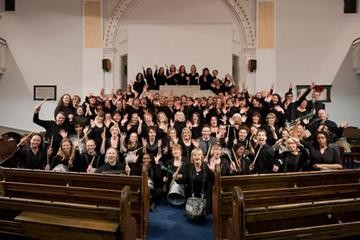 the Games Maker choir with the Pandemonium Drummers who performed at the Opening