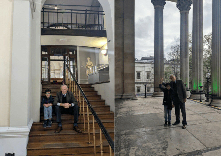 A photocollage of a man and his grandson