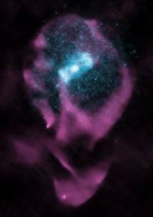 The Circinus X-1 system, with X-rays shown in blue and radio waves in purple. Th