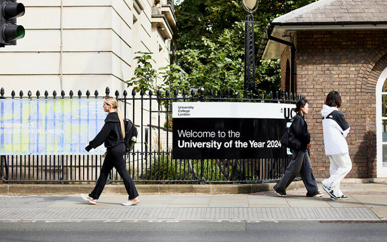 Students walking past the UCL Quad entrance